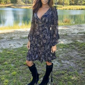 Betsey Johnson Boho Dress Flared Sleeves Back Tie